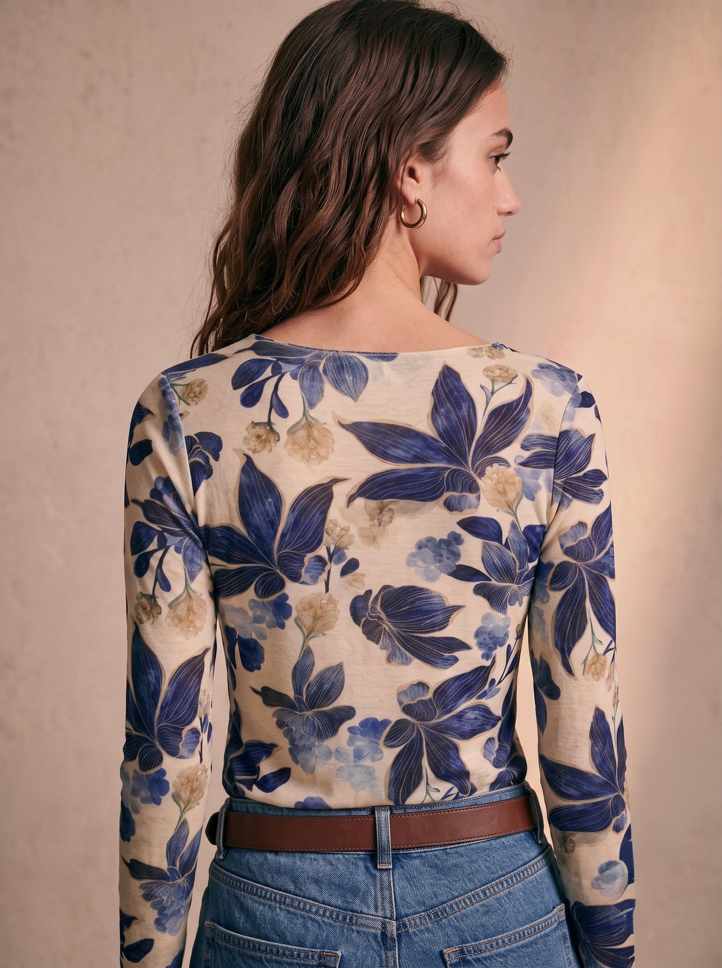 Top ajusté imprimé floral col rond - Sonia