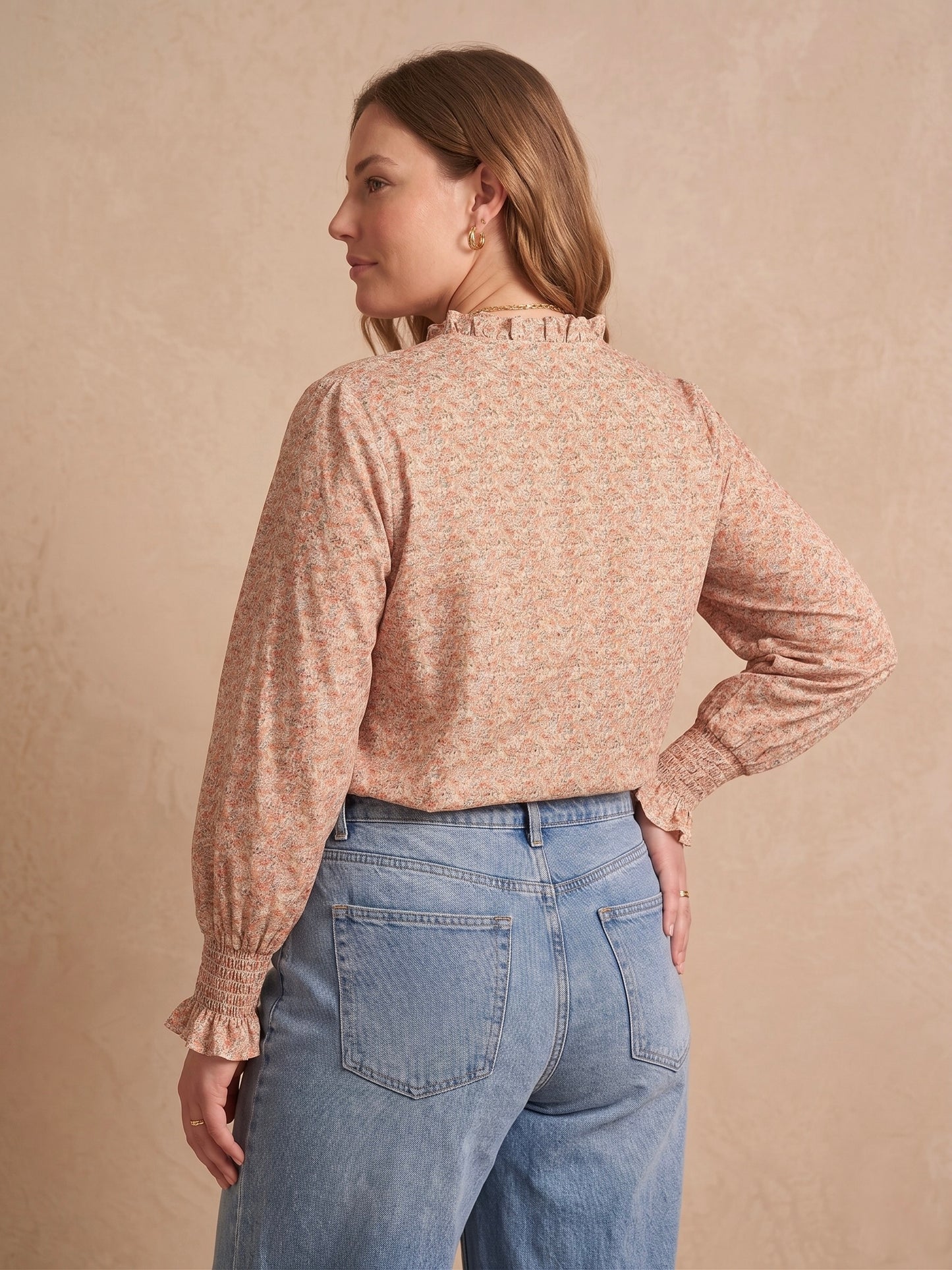 Curve - Chemise manches longues coton liberty col volanté - Luz