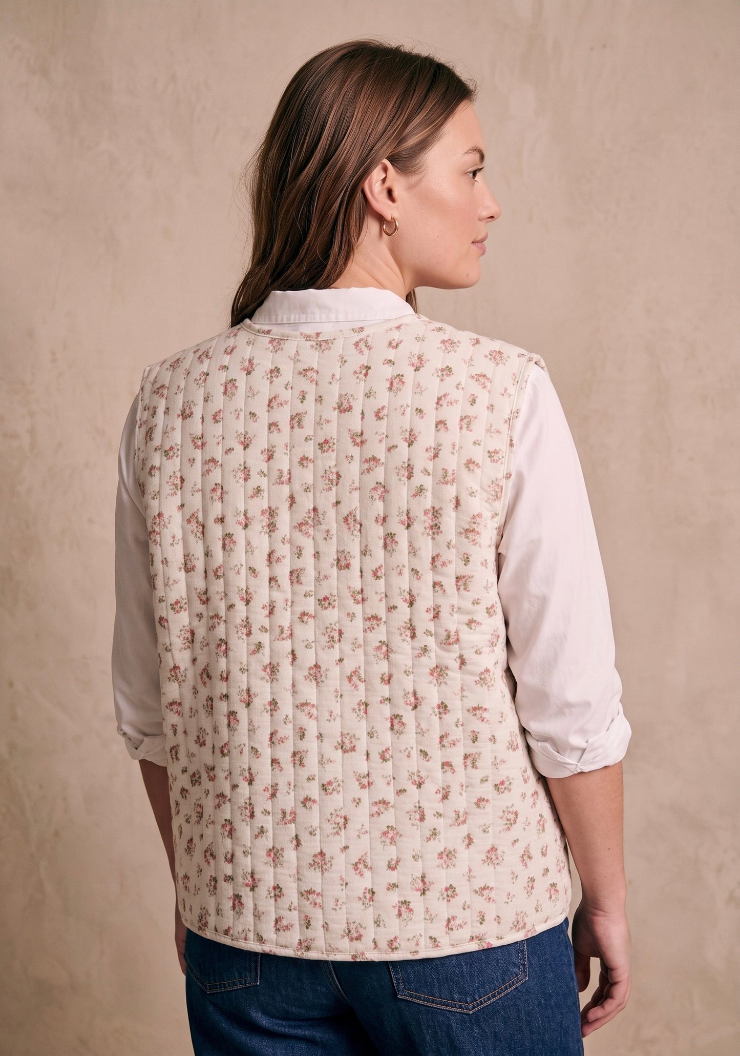 Curve - Veste matelassée sans manches gaze de coton imprimée fleurie col rond - Nathalie