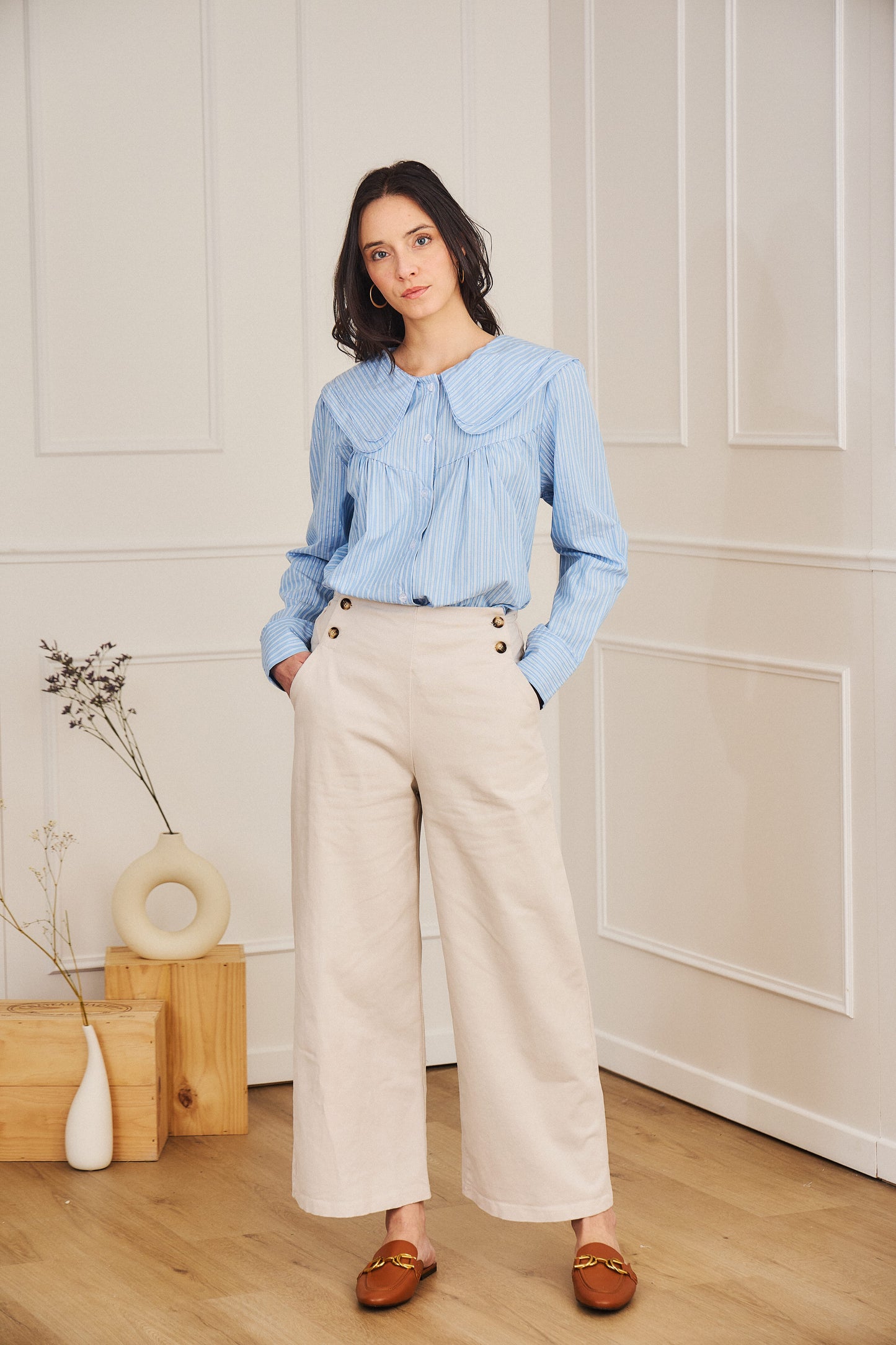 Chemise col claudine bleu - Lou