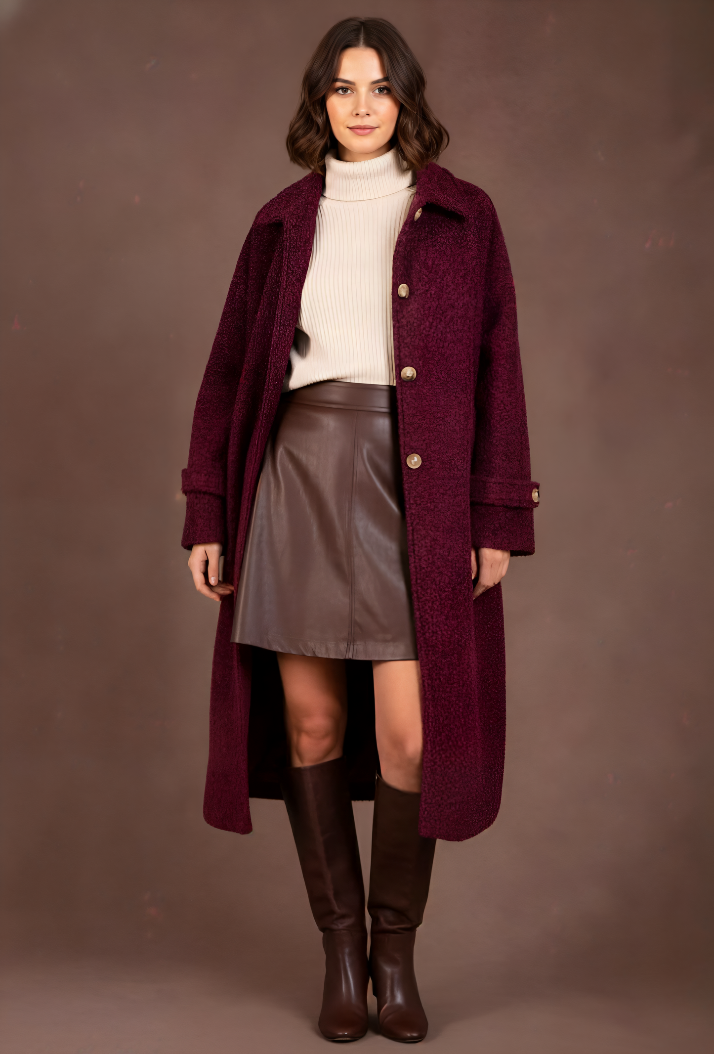 Manteau long en maille bouclette - Anya