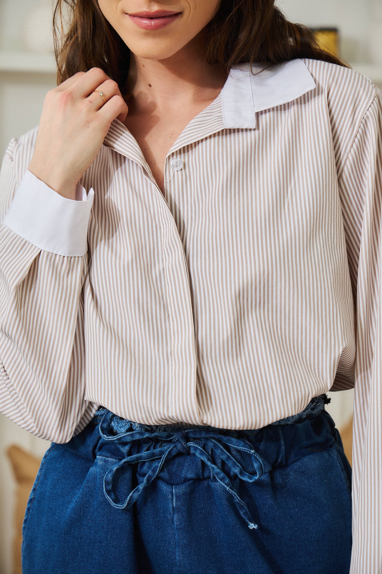 Chemise rayée beige - Aura