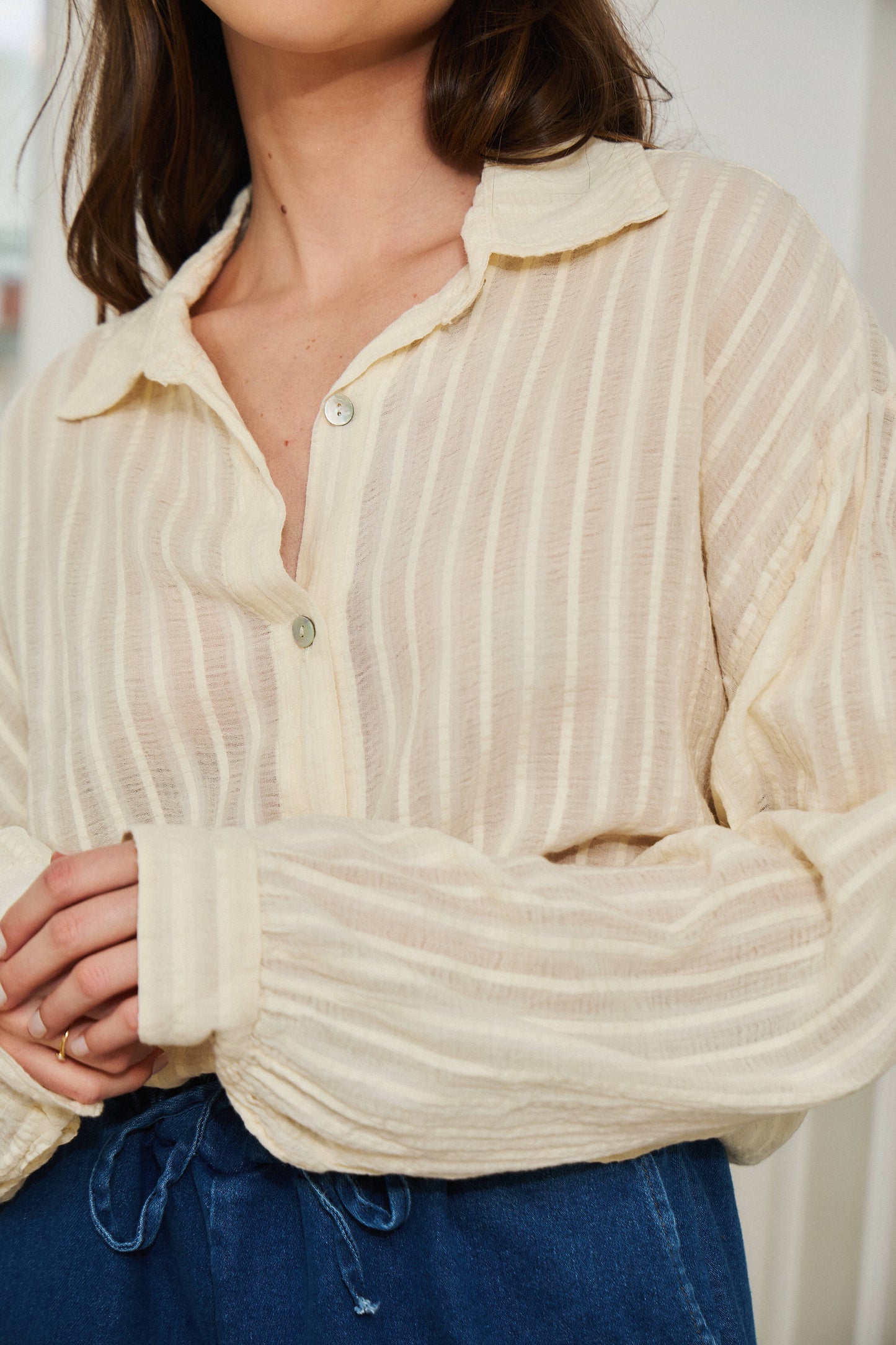 Chemise coton rayé beige - Lana