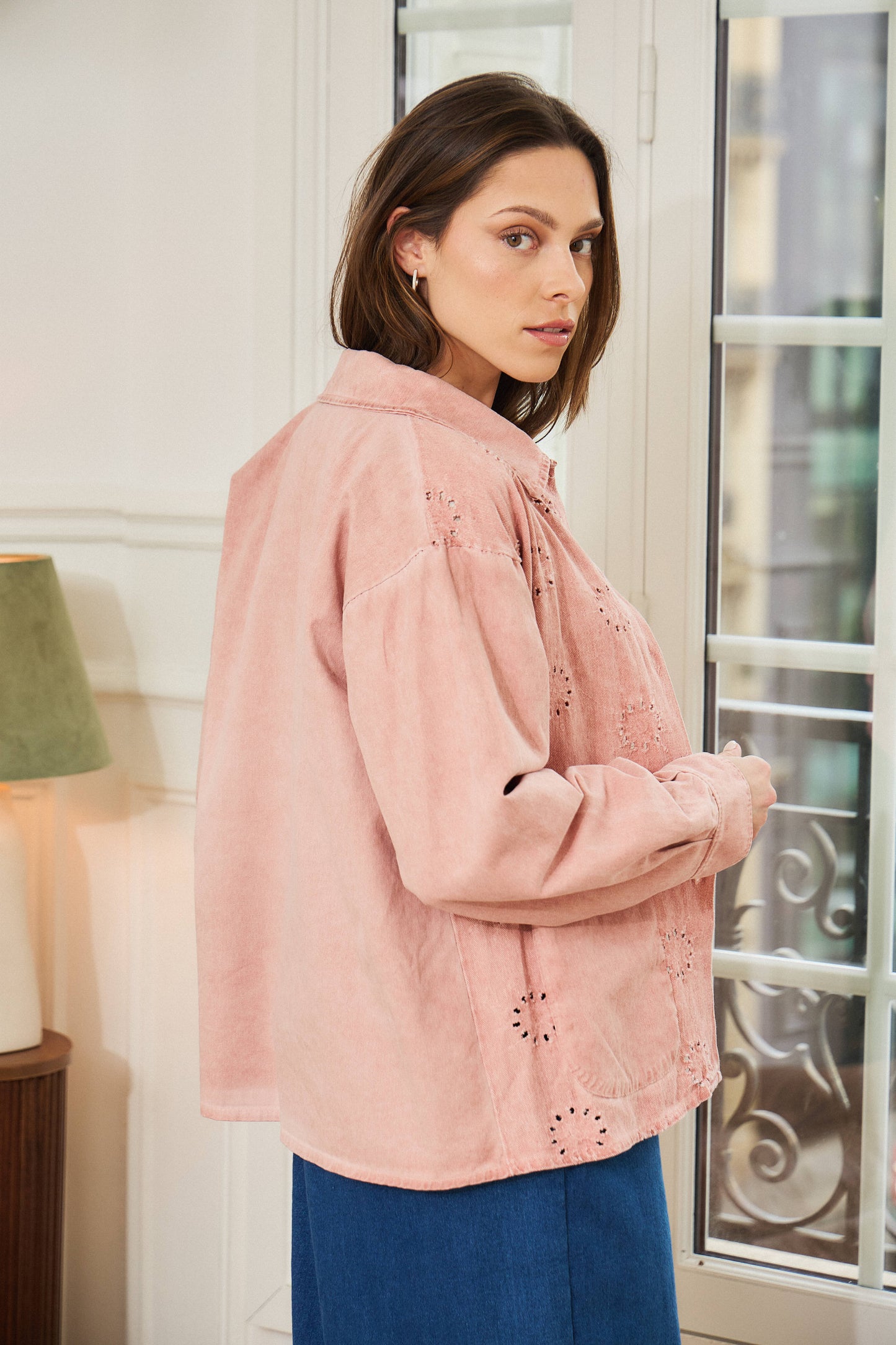 Veste broderie denim rose - Lia