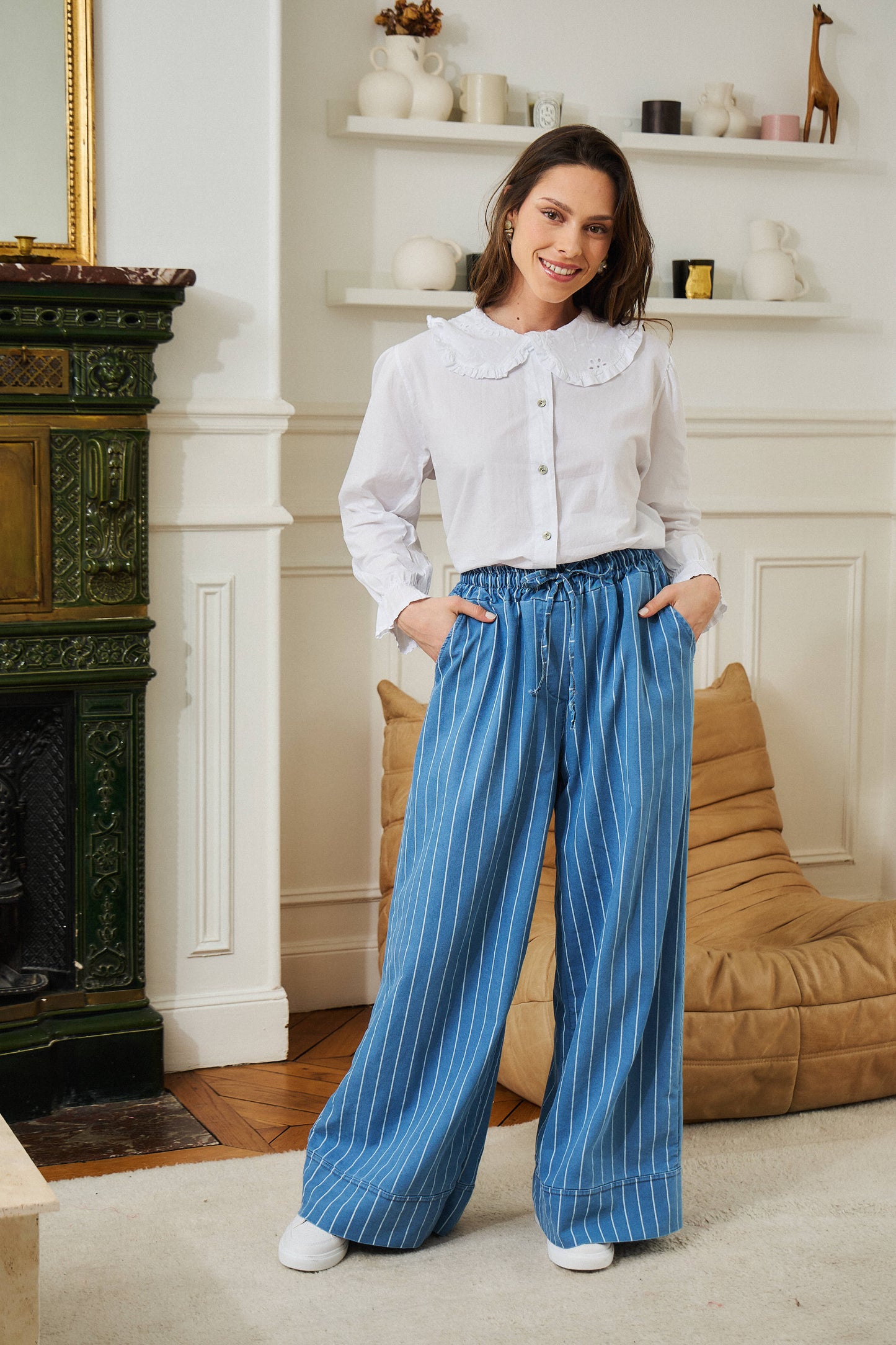 Chemise col claudine brodé - Anne
