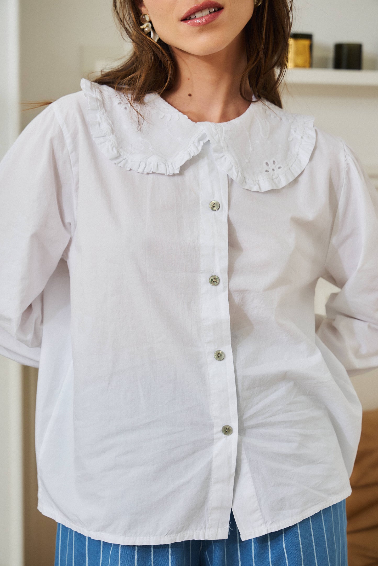 Chemise col claudine brodé - Anne