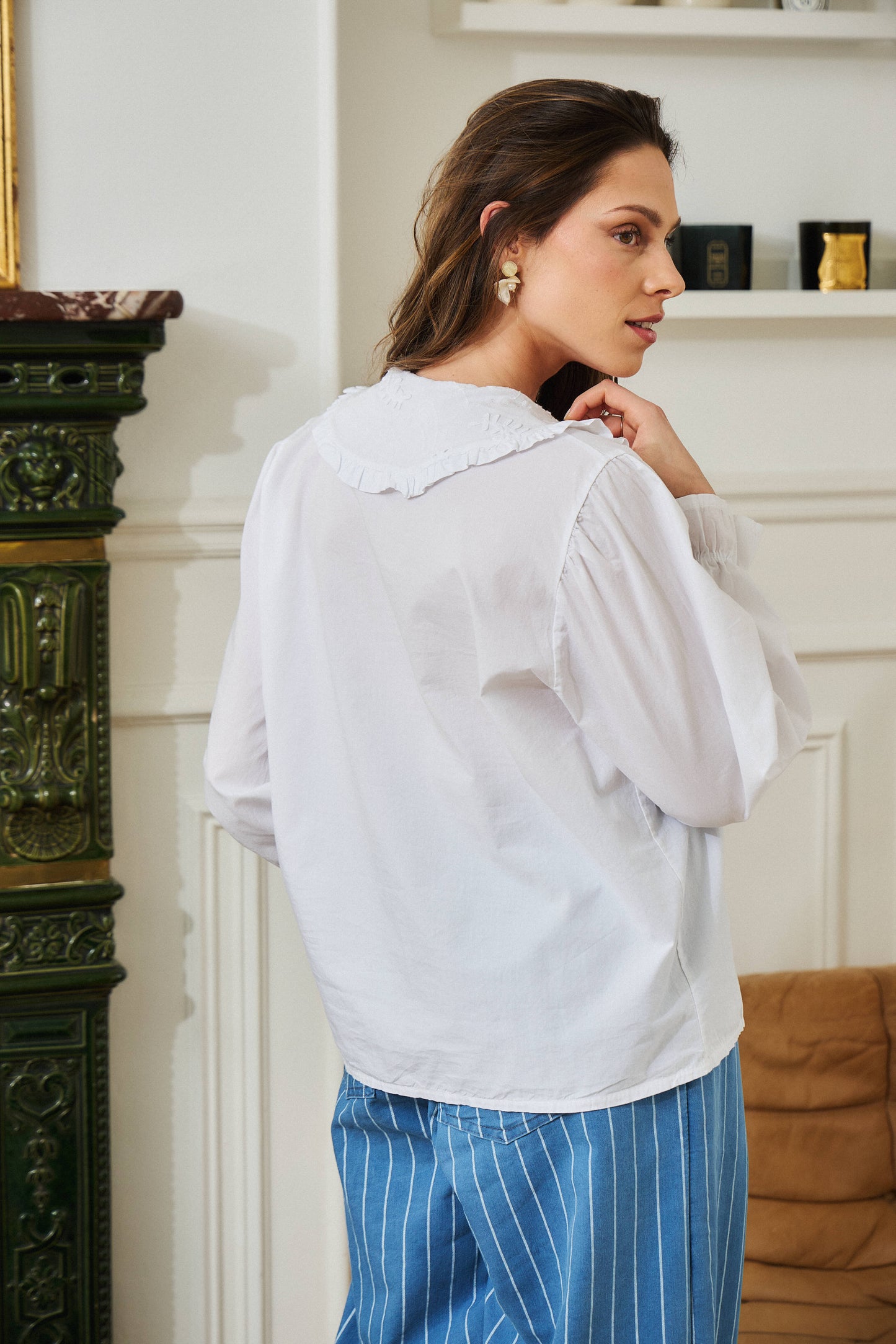 Chemise col claudine brodé - Anne