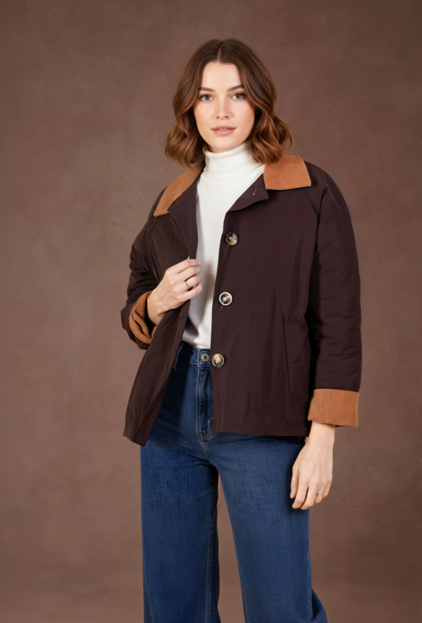 Veste col velours côtelé contrasté - Tess