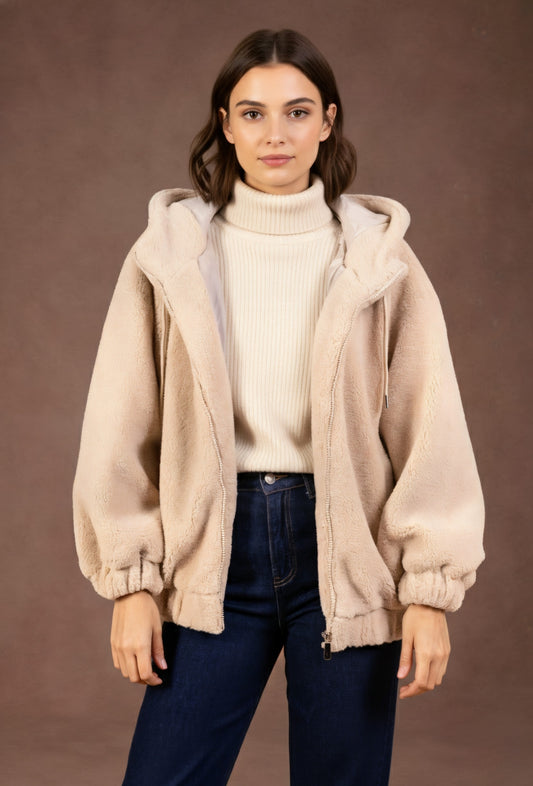 Veste à capuche bouclette - Moka