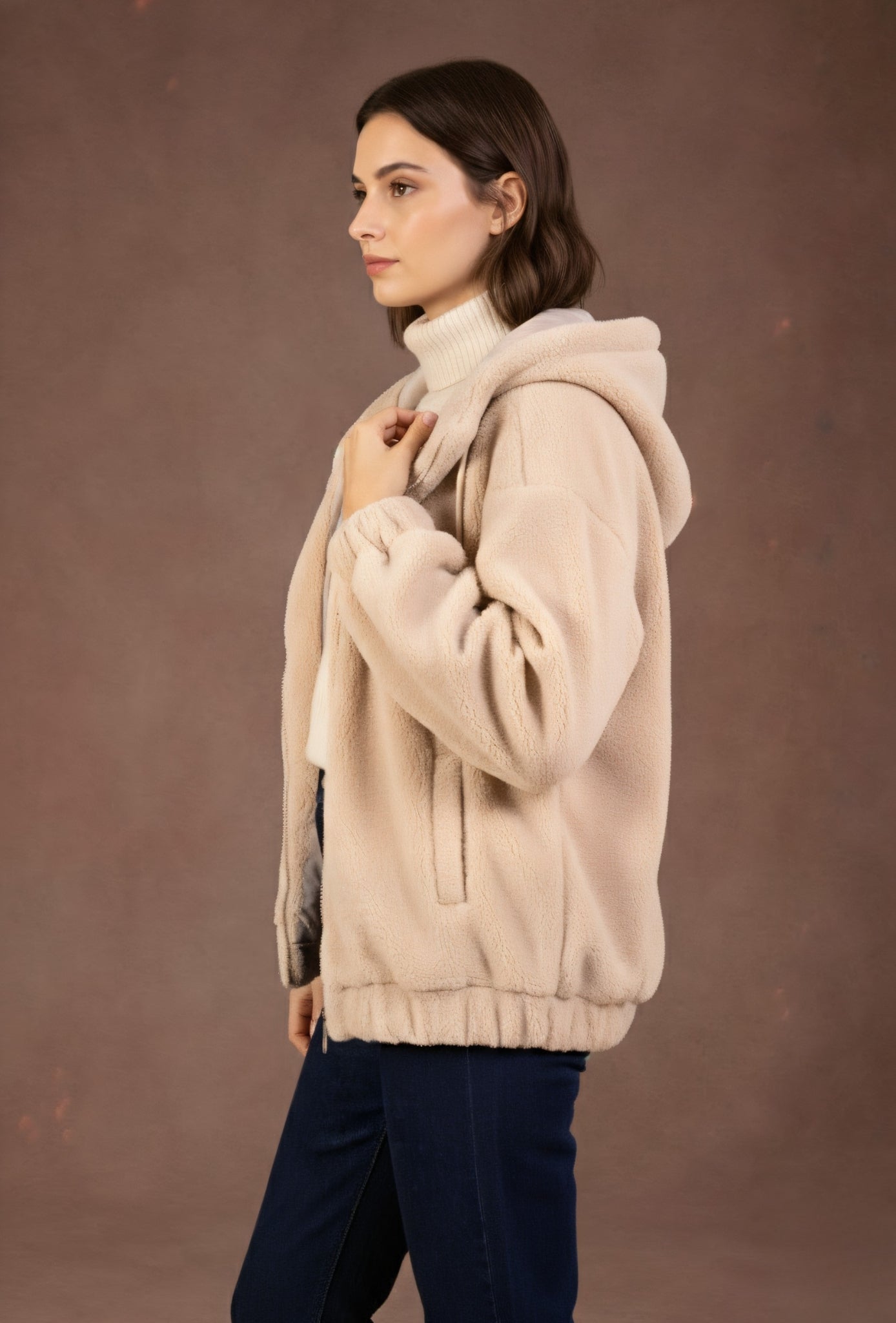 Veste à capuche bouclette - Moka