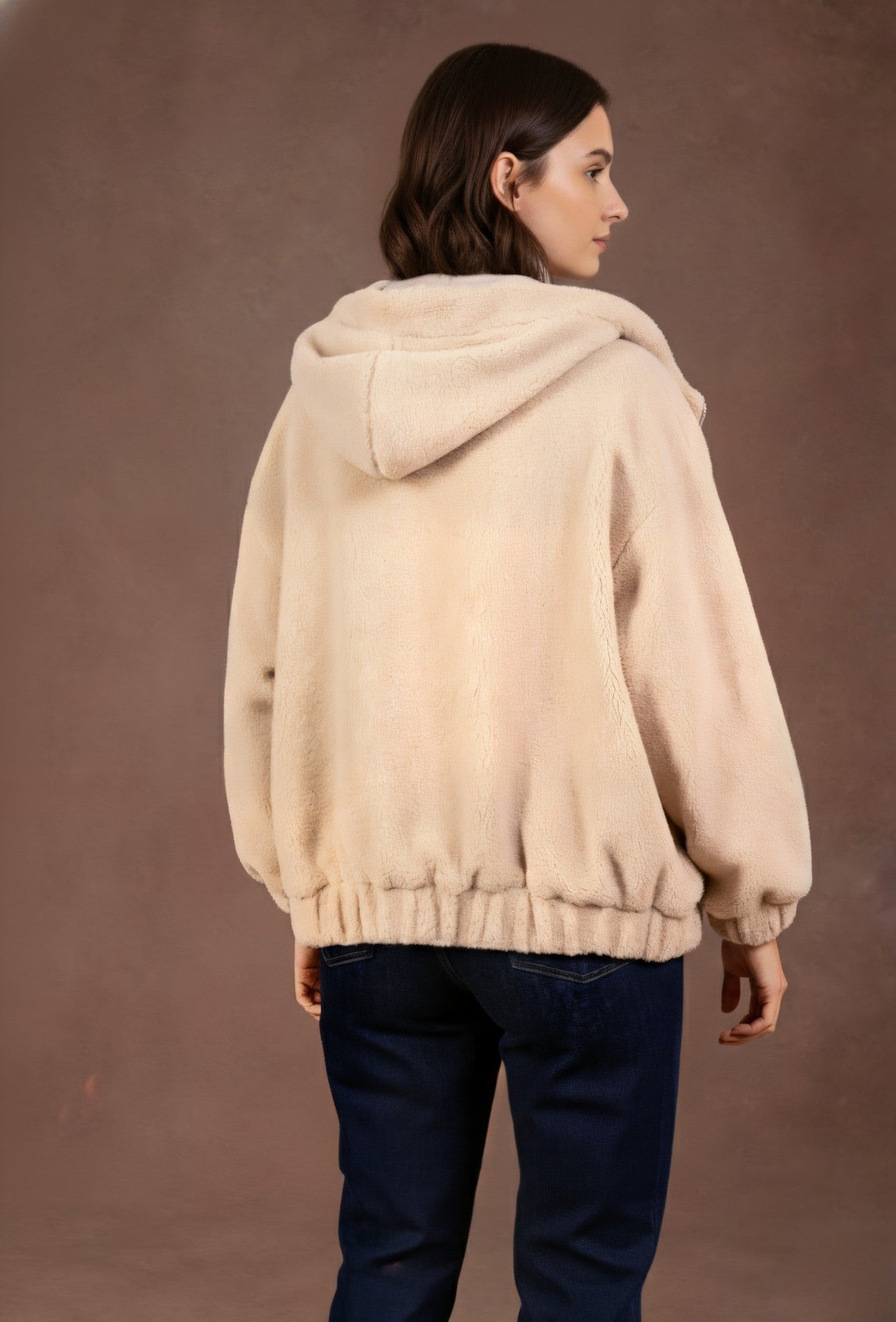 Veste à capuche bouclette - Moka