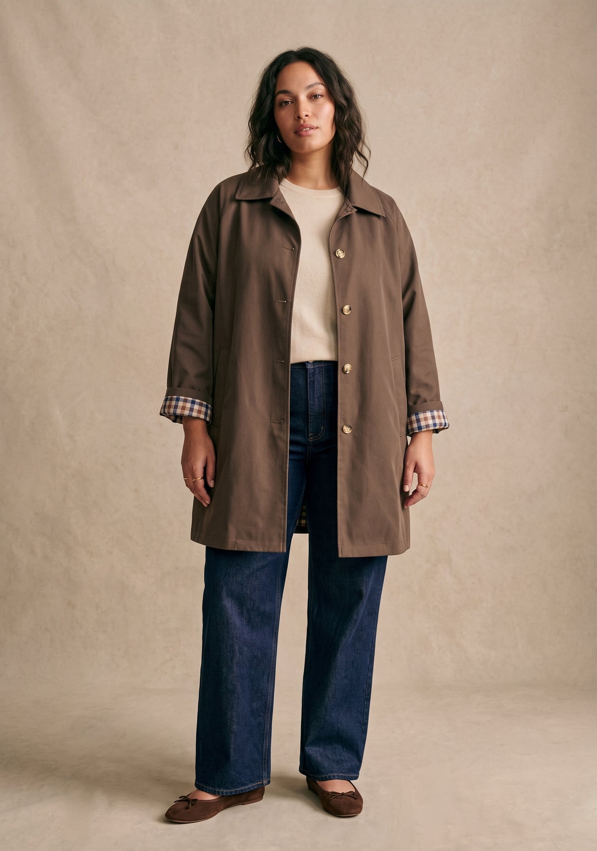 Curve - Manteau droit col chemise doublure à carreaux - Billy