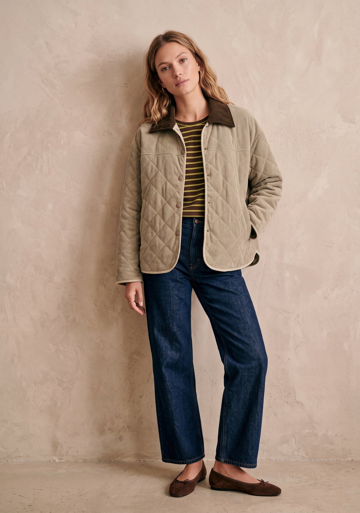 Veste matelassée en velours côtelé col chemise - Ella