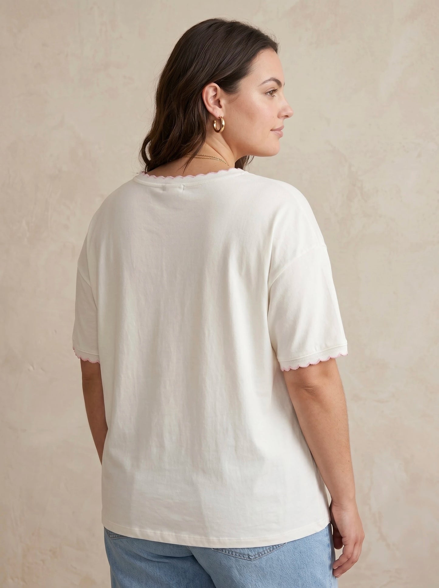 Curve - T-shirt blanc LOVE festonné col rond - Léonie