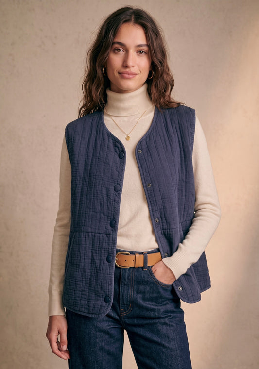 Veste matelassée sans manches col V en coton uni - Alba
