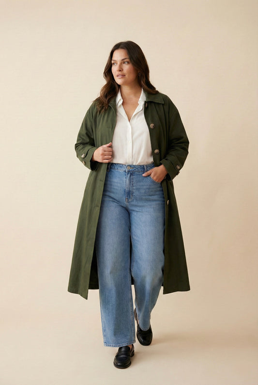 Curve - Veste longue en gabardine de coton - Mathilde