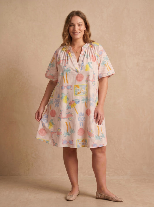 Curve - Robe manches courtes bouffantes coton imprimé Dolce Vita - Francesa