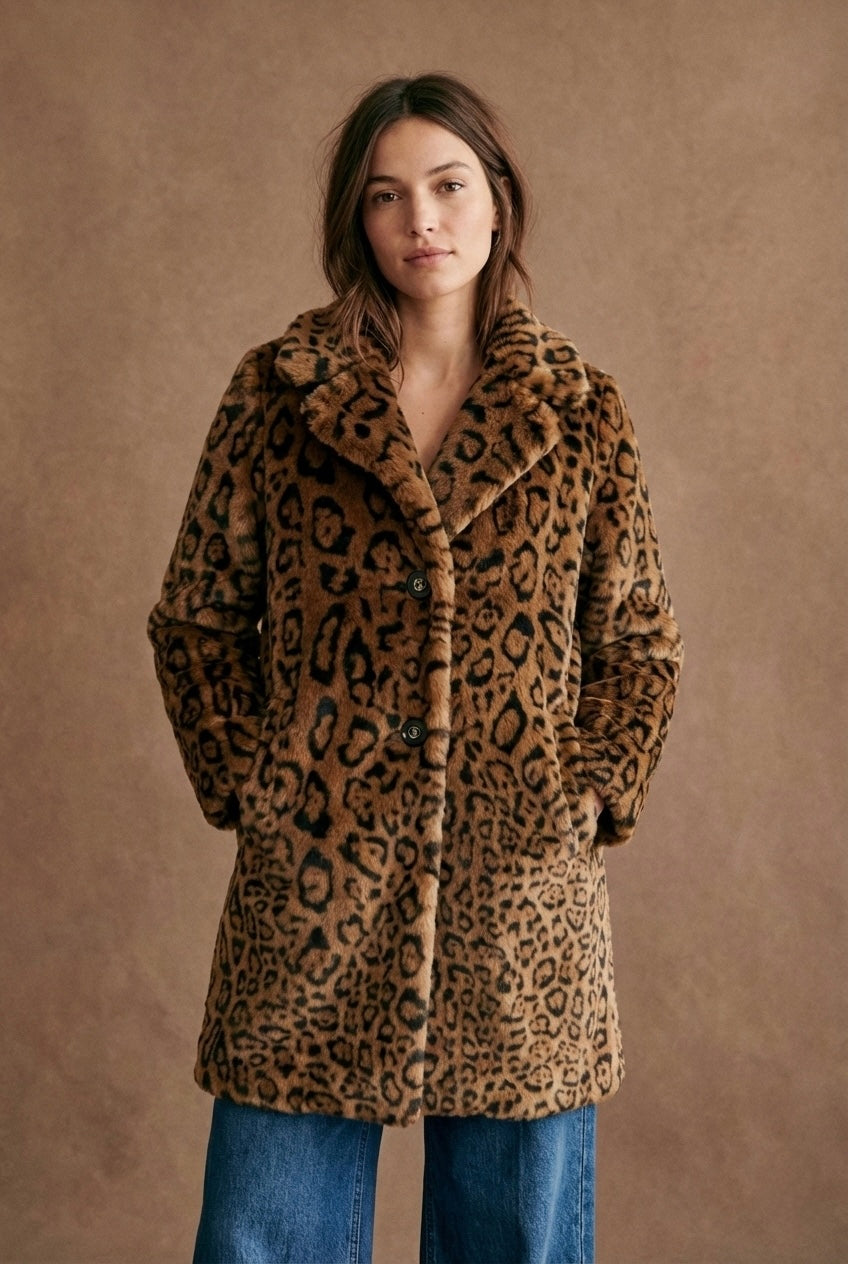 Manteau long fausse fourrure imprimé léopard - Léo