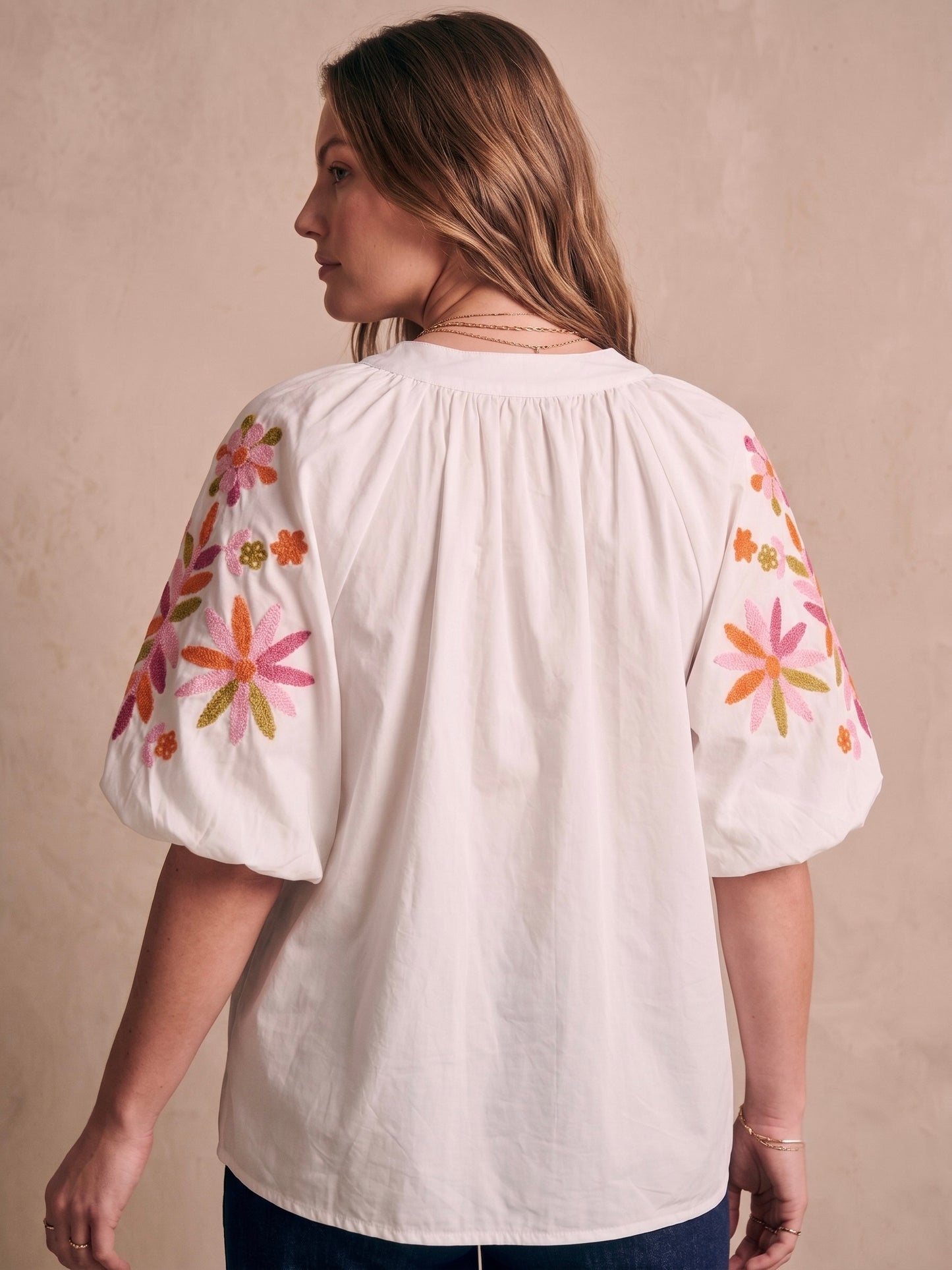Curve - Blouse coton broderie florale col V manches courtes  - Paola
