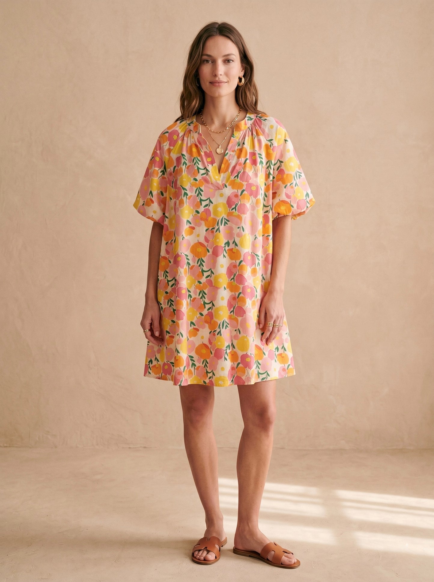 Robe manches courtes bouffantes coton imprimé floral - Rosalie