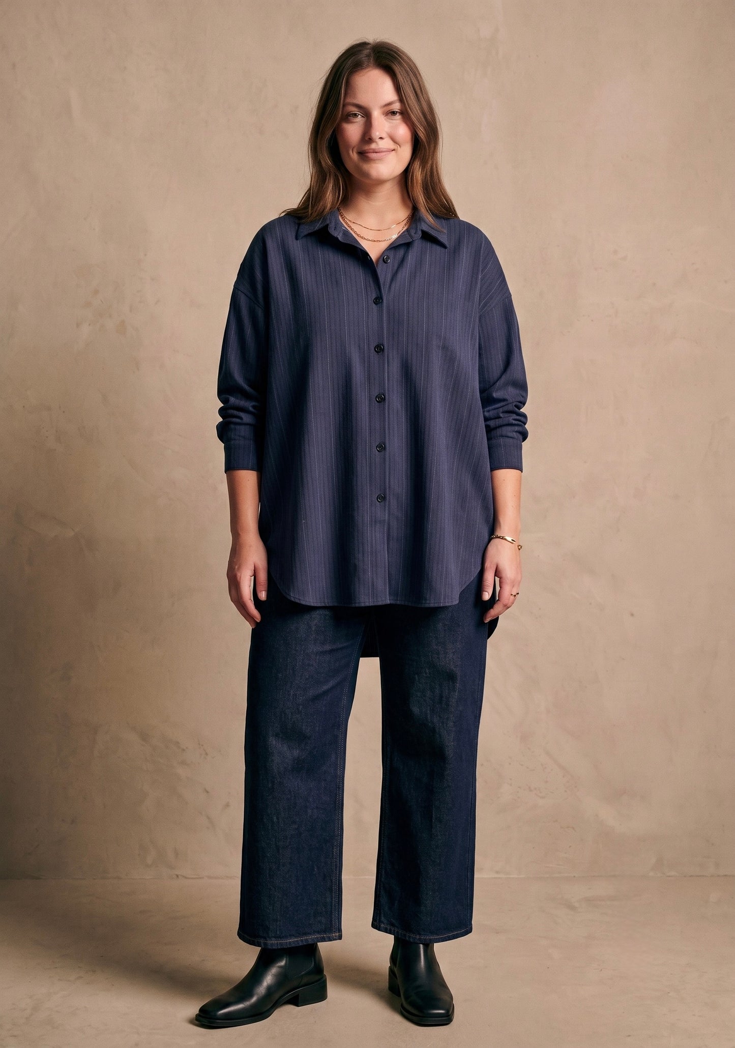 Curve - Chemise en jean oversize col chemise manches longues  - Laura