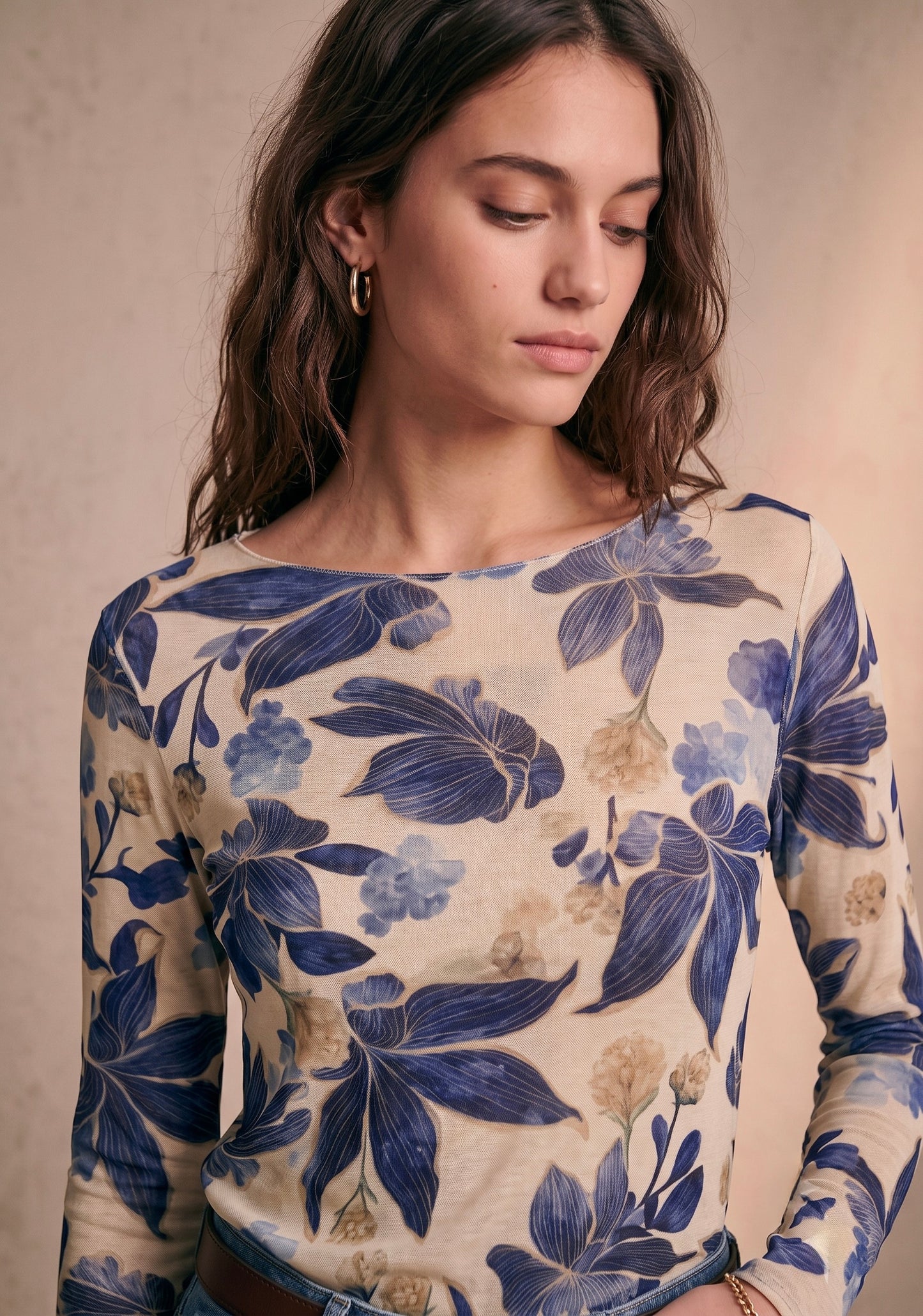 Top ajusté imprimé floral col rond - Sonia