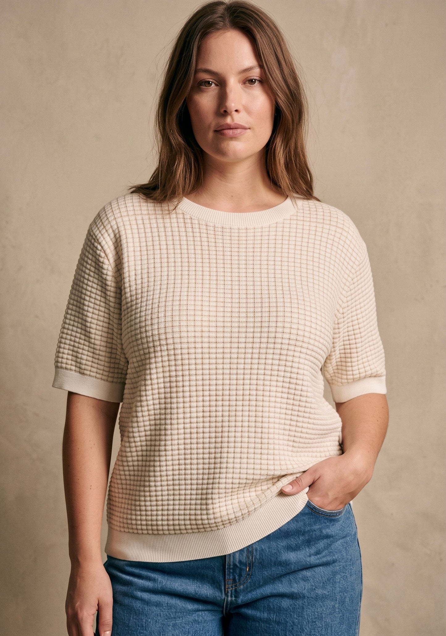 Curve - Tshirt maille bicolore carreaux - Eline