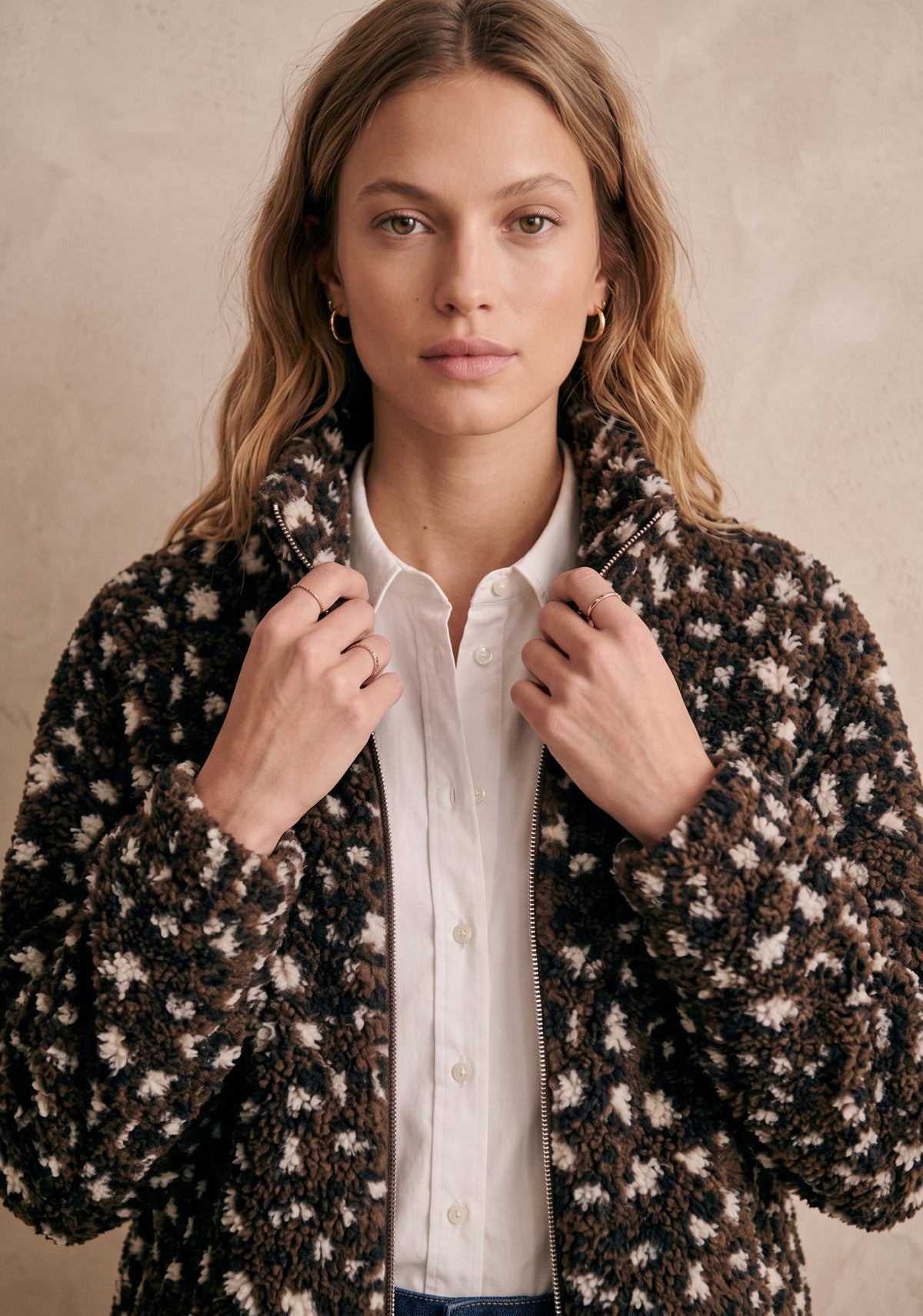 Veste sherpa zippée léopard col montant - Nelson