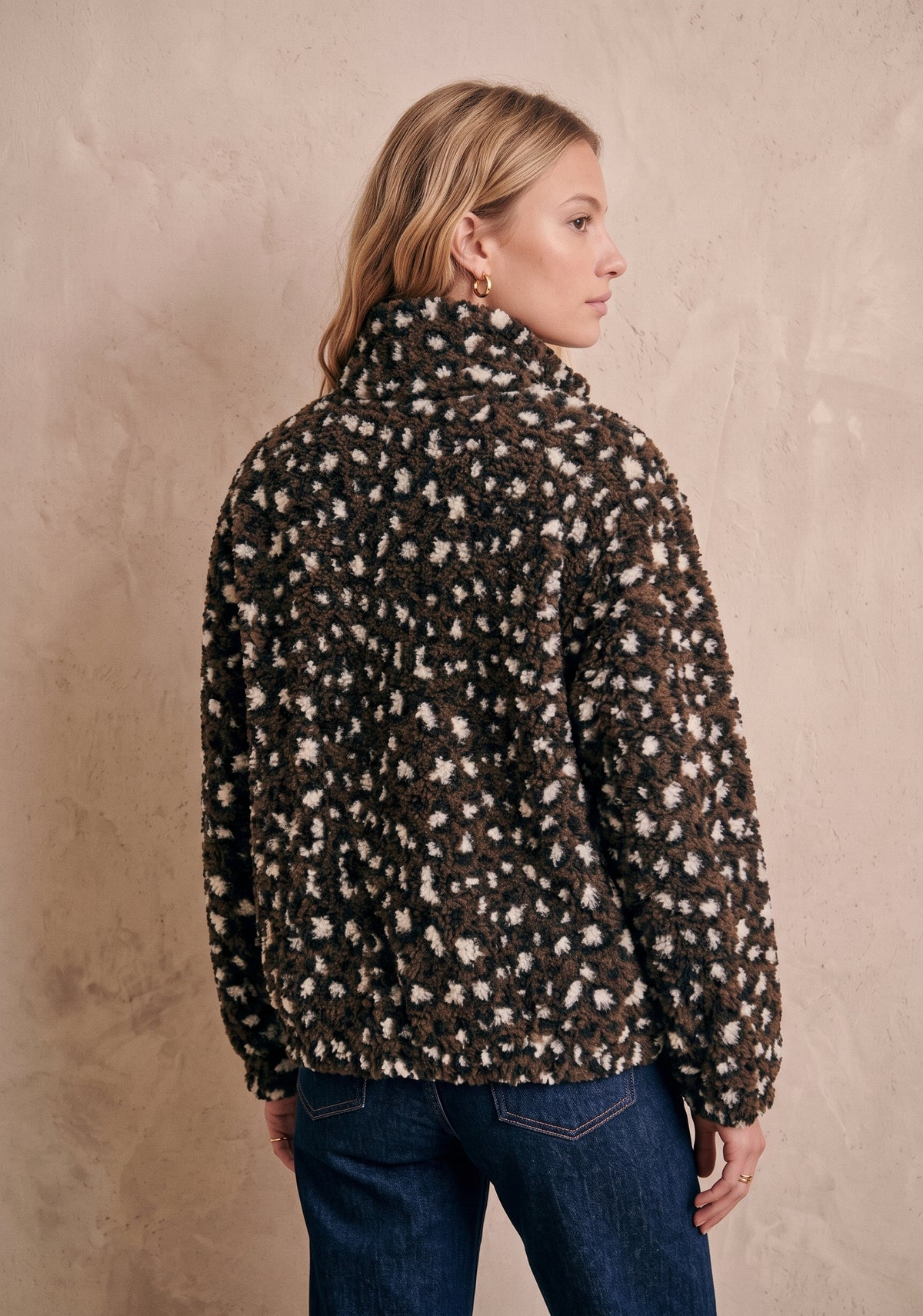 Veste sherpa zippée léopard col montant - Nelson