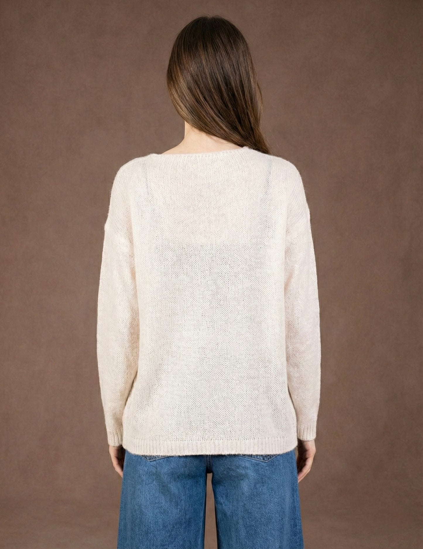 Pull col V "GOOD VIBES" en laine mohair - Lana