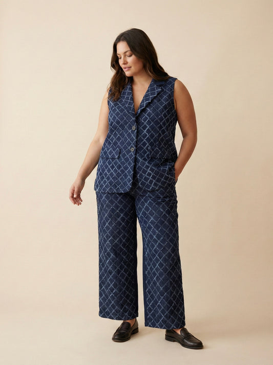 Curve - Ensemble blazer pantalon demin - Azur