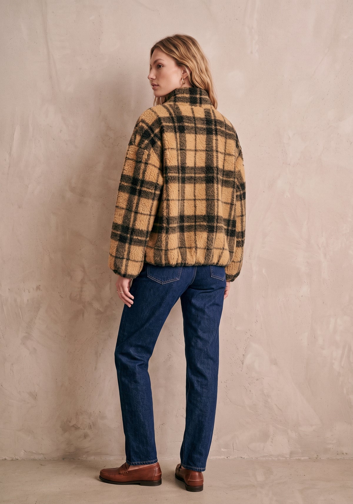 Veste sherpa zippée à carreaux col montant - James