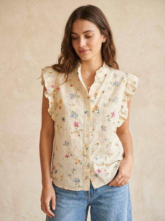 Chemise coton imprimé liberty épaules volantées - Bianca
