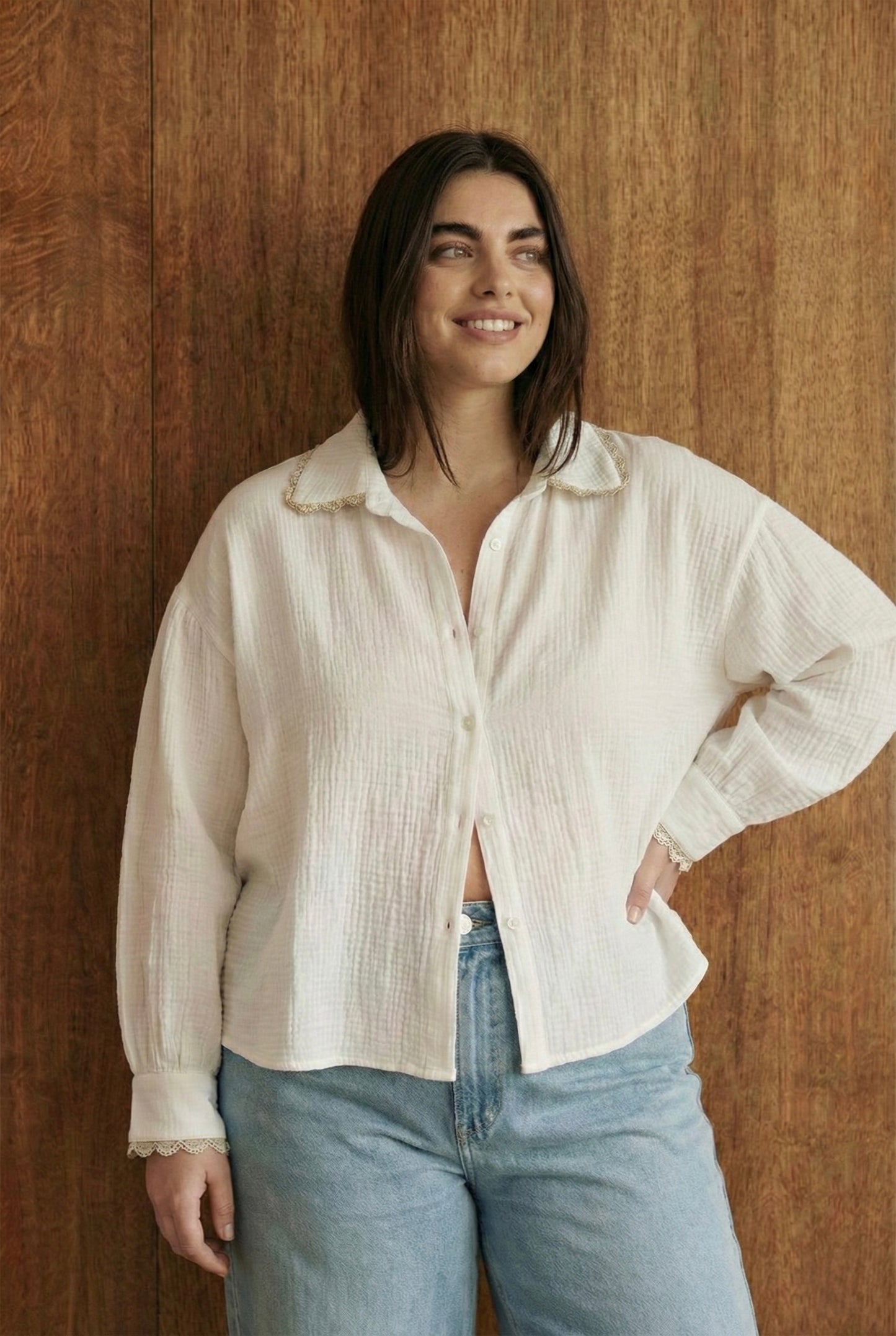 Chemise gaze de coton col dentelle - Aurélie
