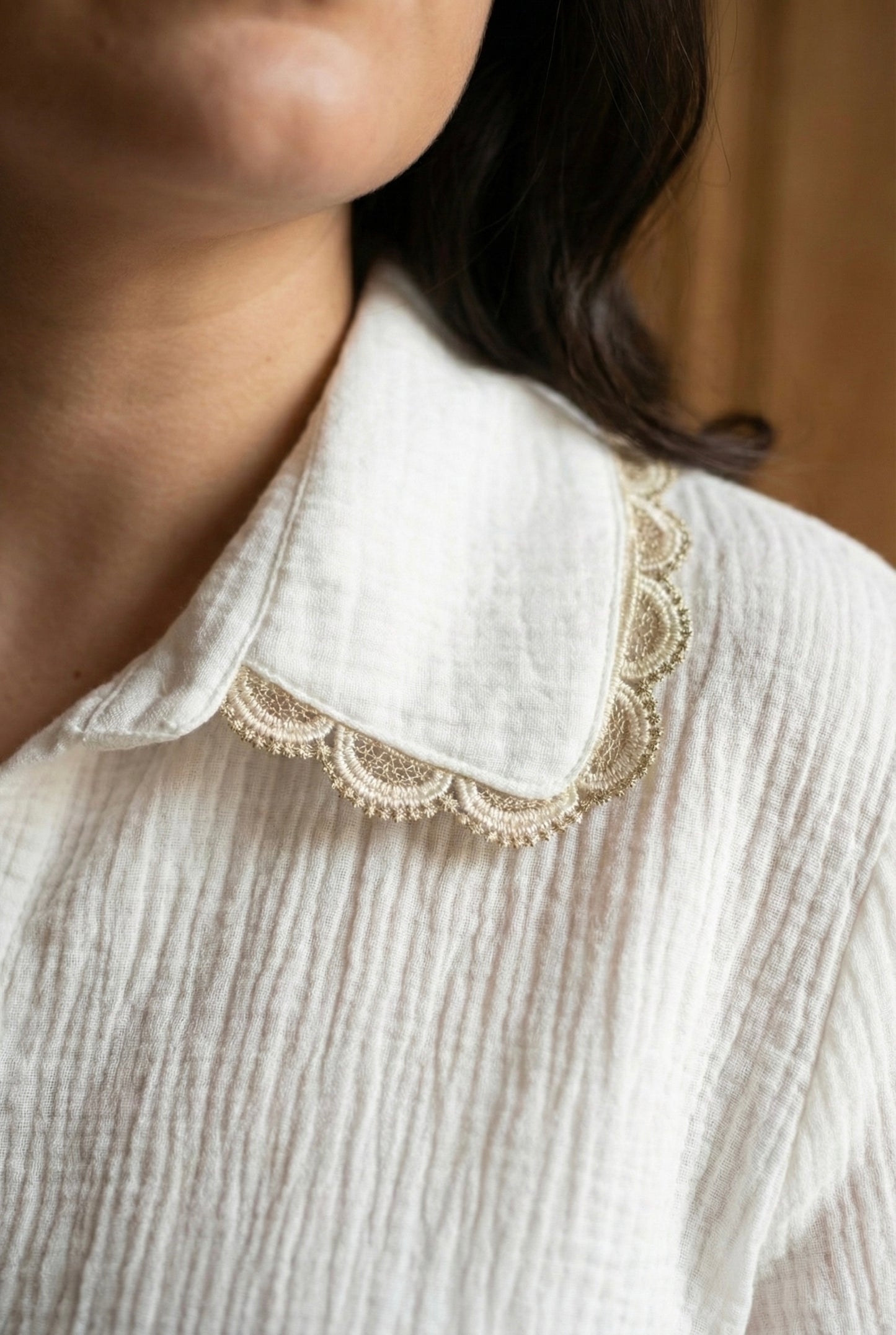 Chemise gaze de coton col dentelle - Aurélie