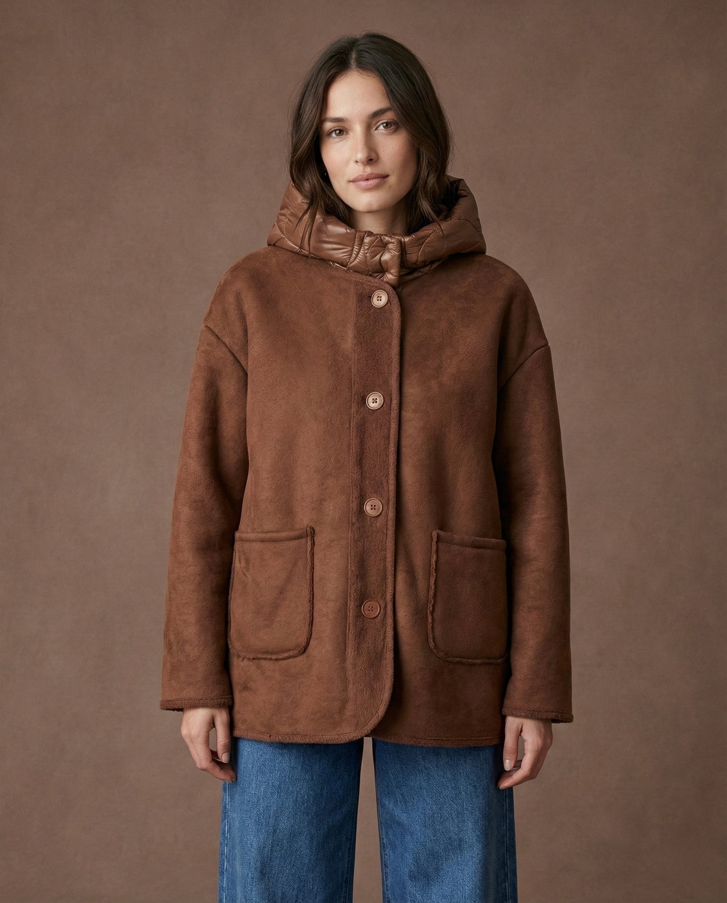 Veste en peau lainé avec capuche matelassée - Nate