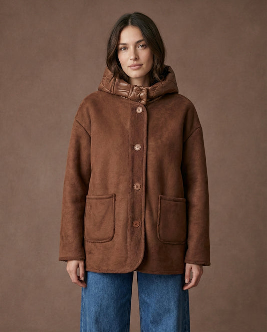 Veste en peau lainé avec capuche matelassée - Nate