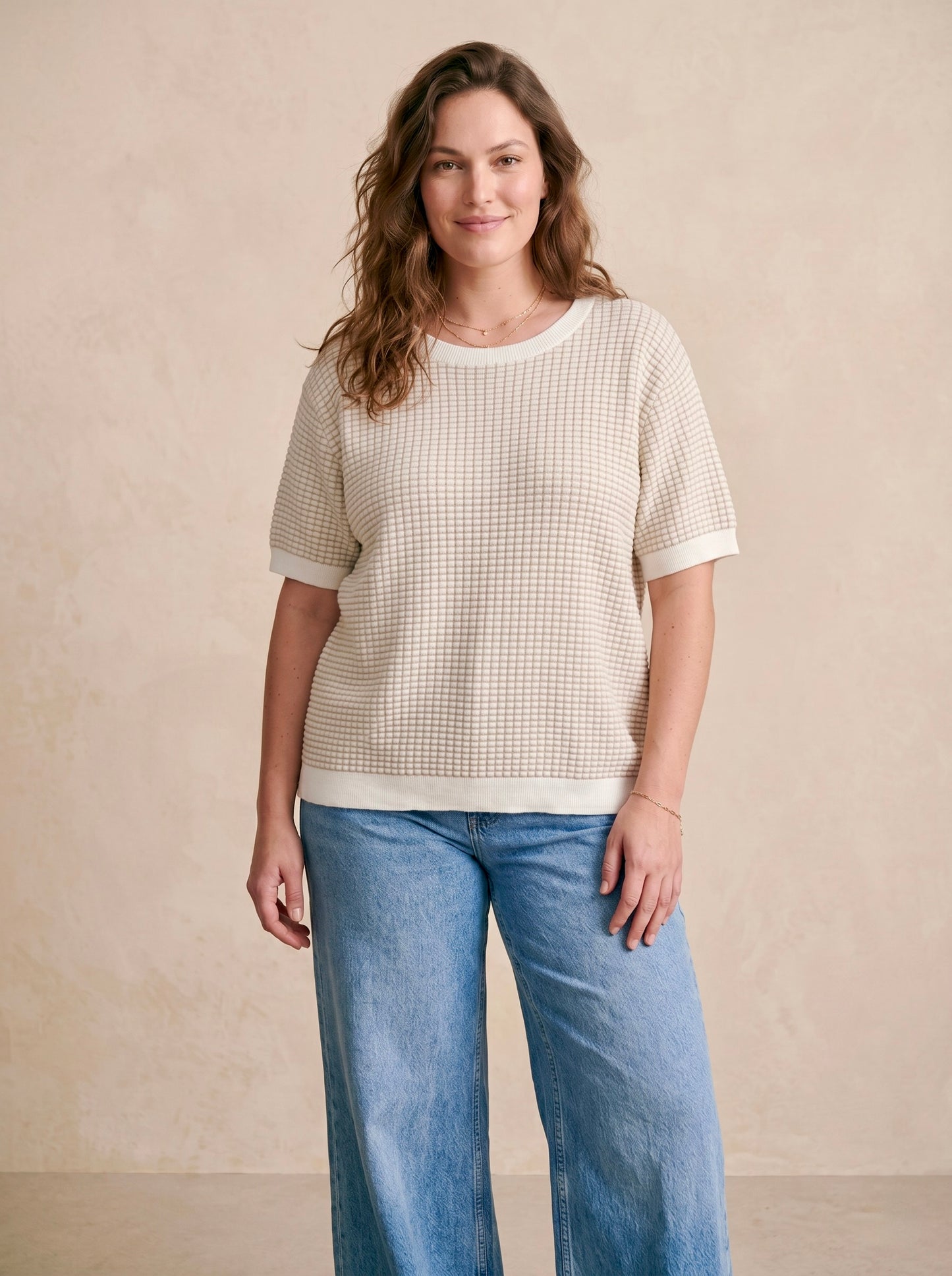 Curve - Tshirt maille bicolore carreaux - Eline