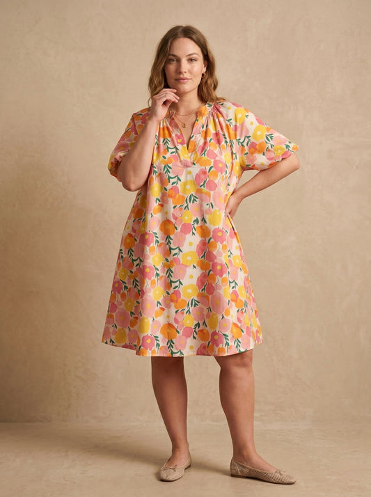 Curve - Robe manches courtes bouffantes coton imprimé floral - Rosalie