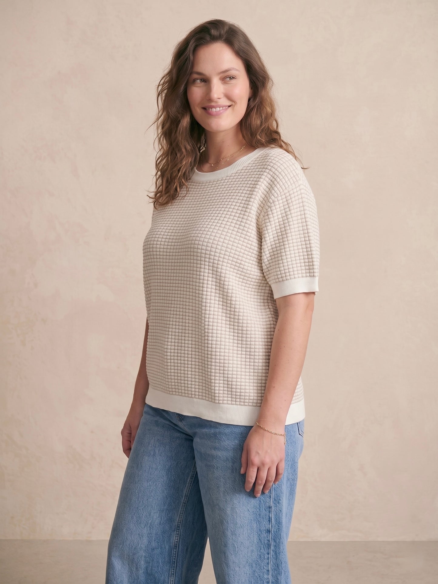 Curve - Tshirt maille bicolore carreaux - Eline