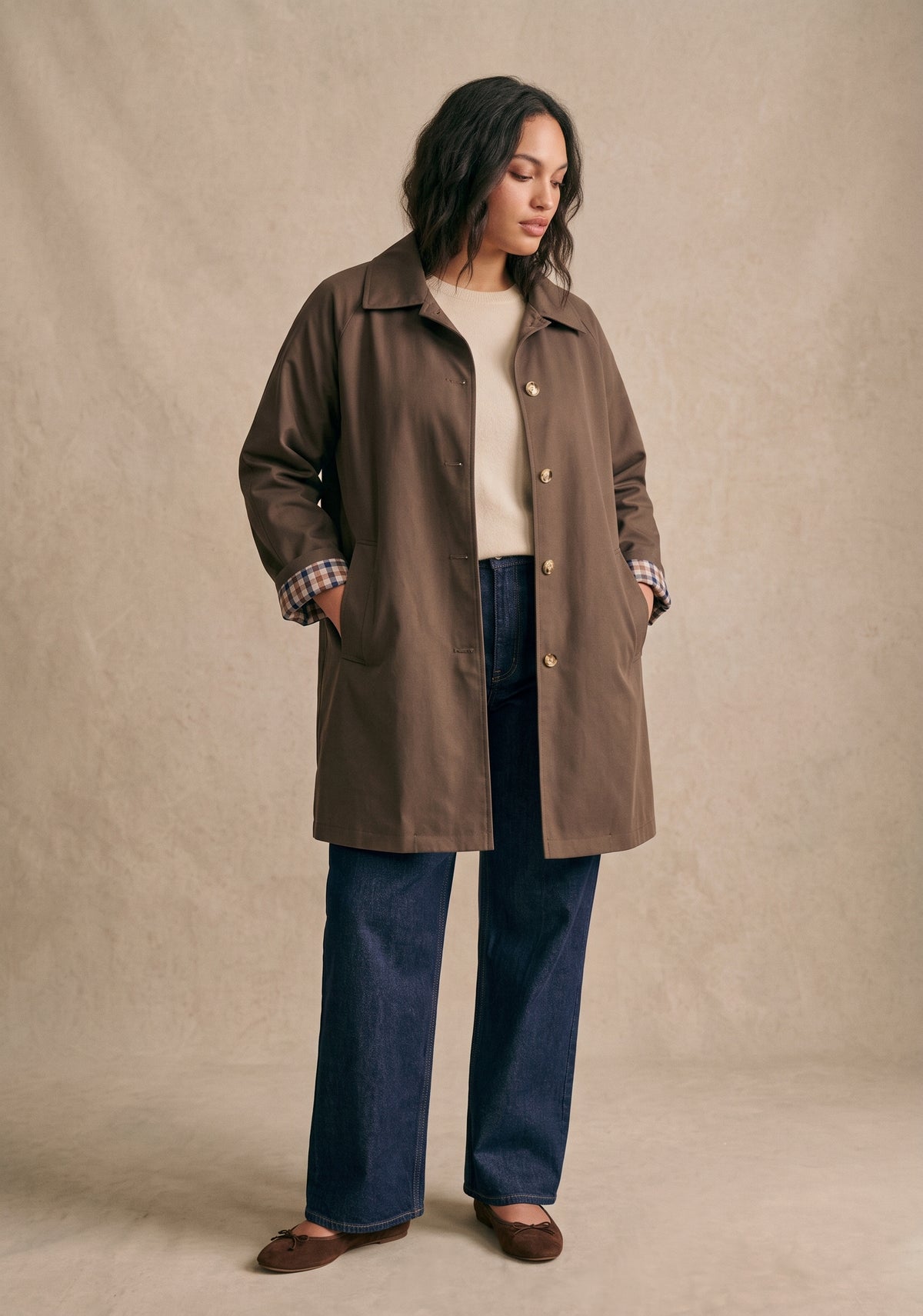 Curve - Manteau droit col chemise doublure à carreaux - Billy