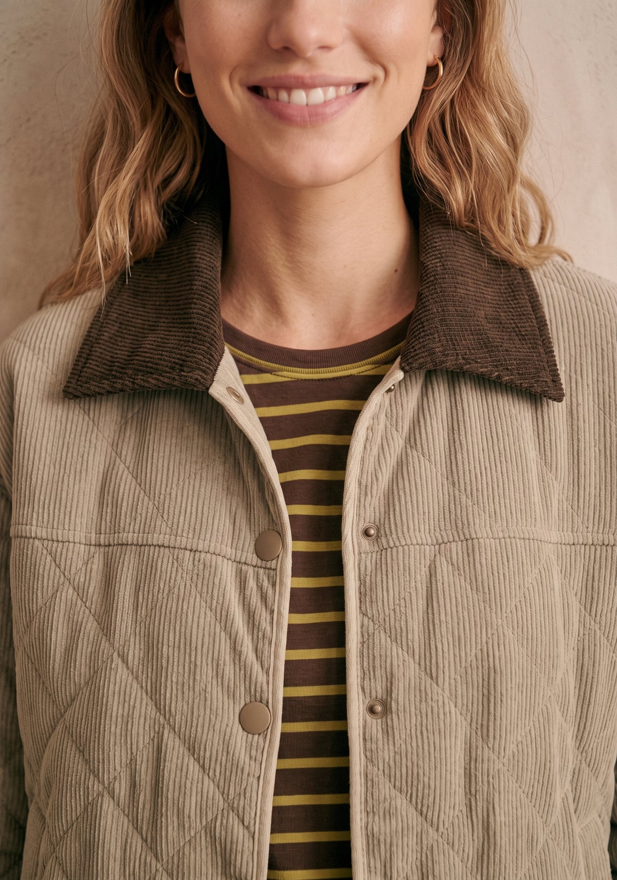 Veste matelassée en velours côtelé col chemise - Ella