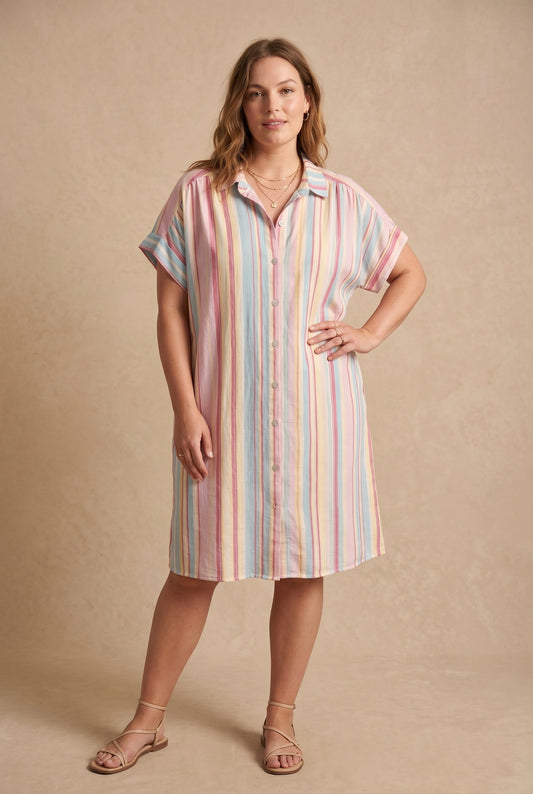Curve - Robe chemise gaze de coton à rayures - Laura