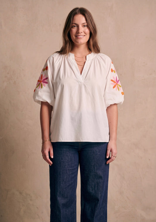 Curve - Blouse coton broderie florale col V manches courtes  - Paola