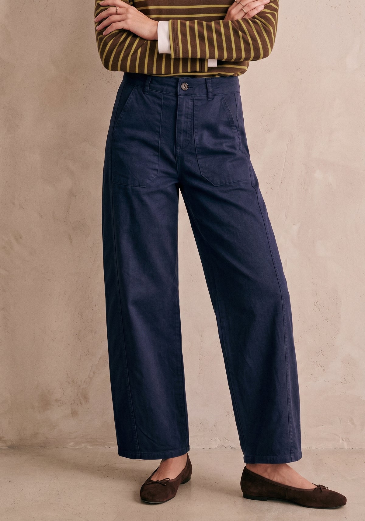 Pantalon large taille haute en coton poches plaquées - Josh