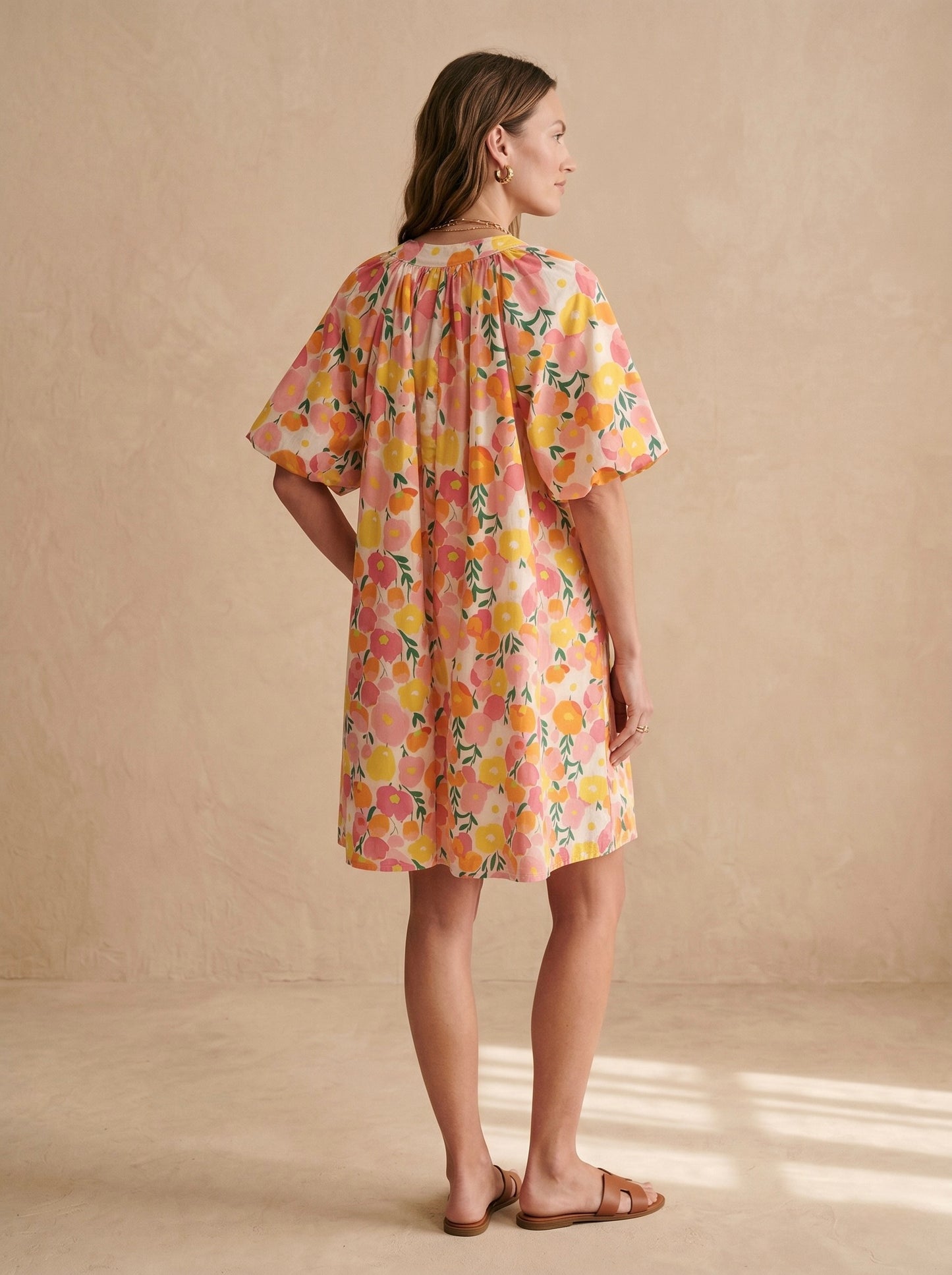 Robe manches courtes bouffantes coton imprimé floral - Rosalie