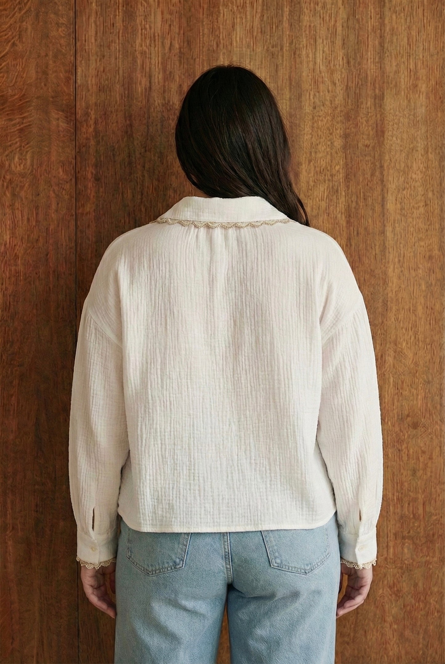 Chemise gaze de coton col dentelle - Aurélie