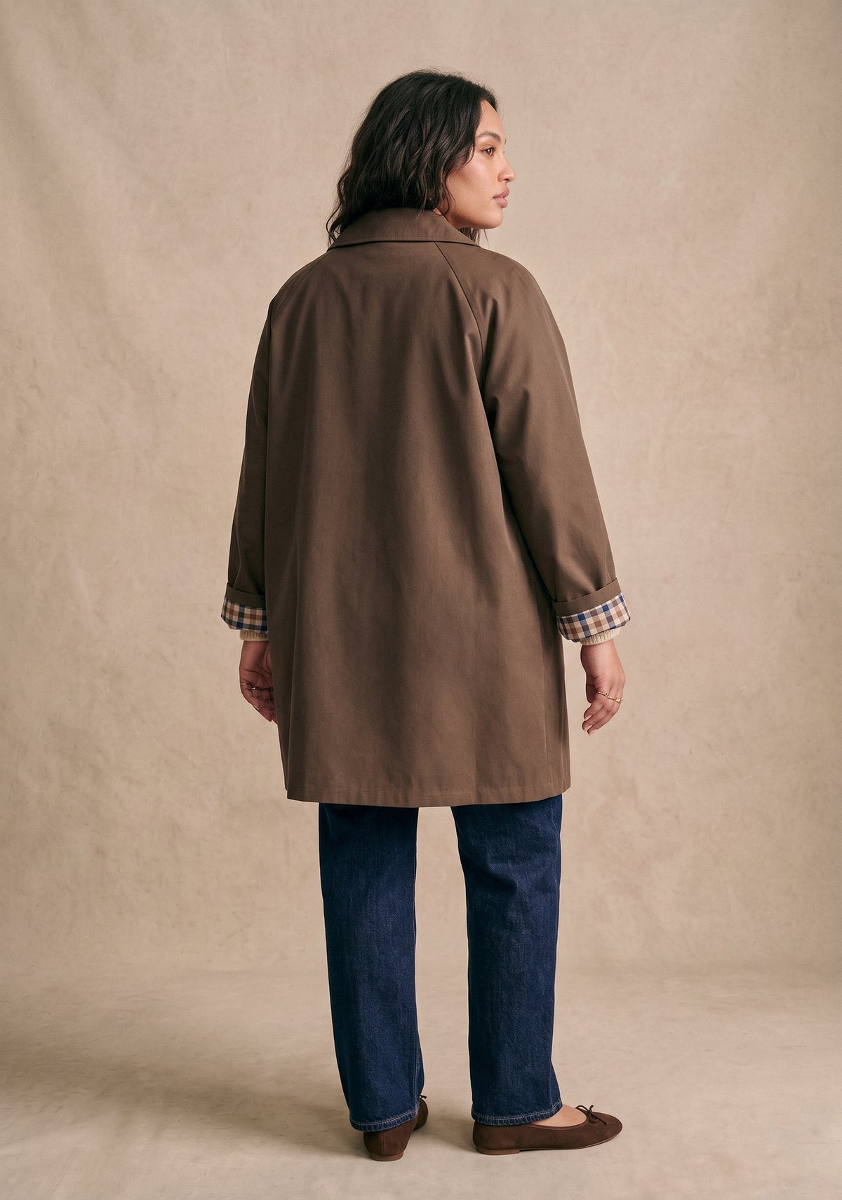 Curve - Manteau droit col chemise doublure à carreaux - Billy