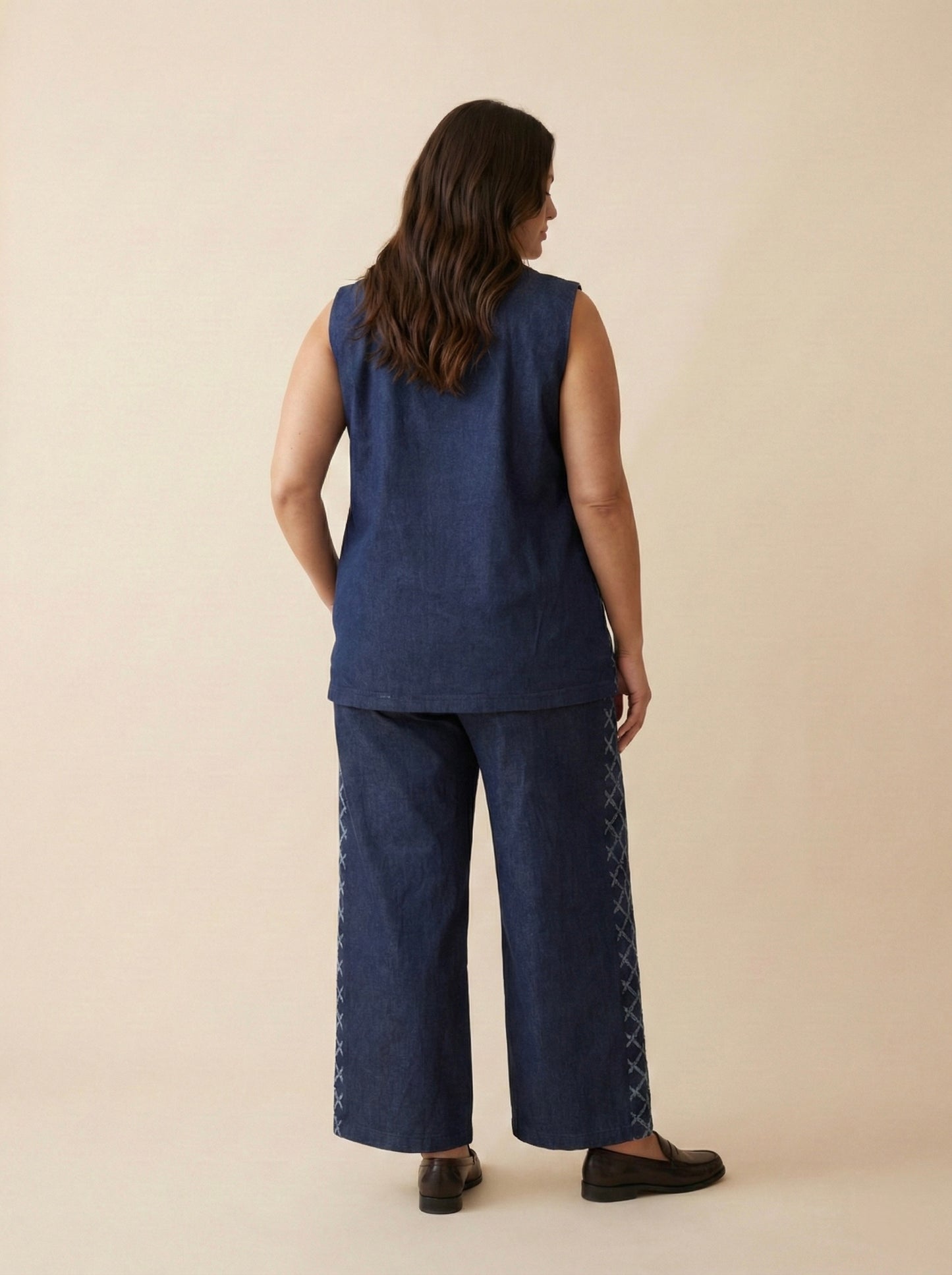 Curve - Ensemble blazer pantalon demin - Azur