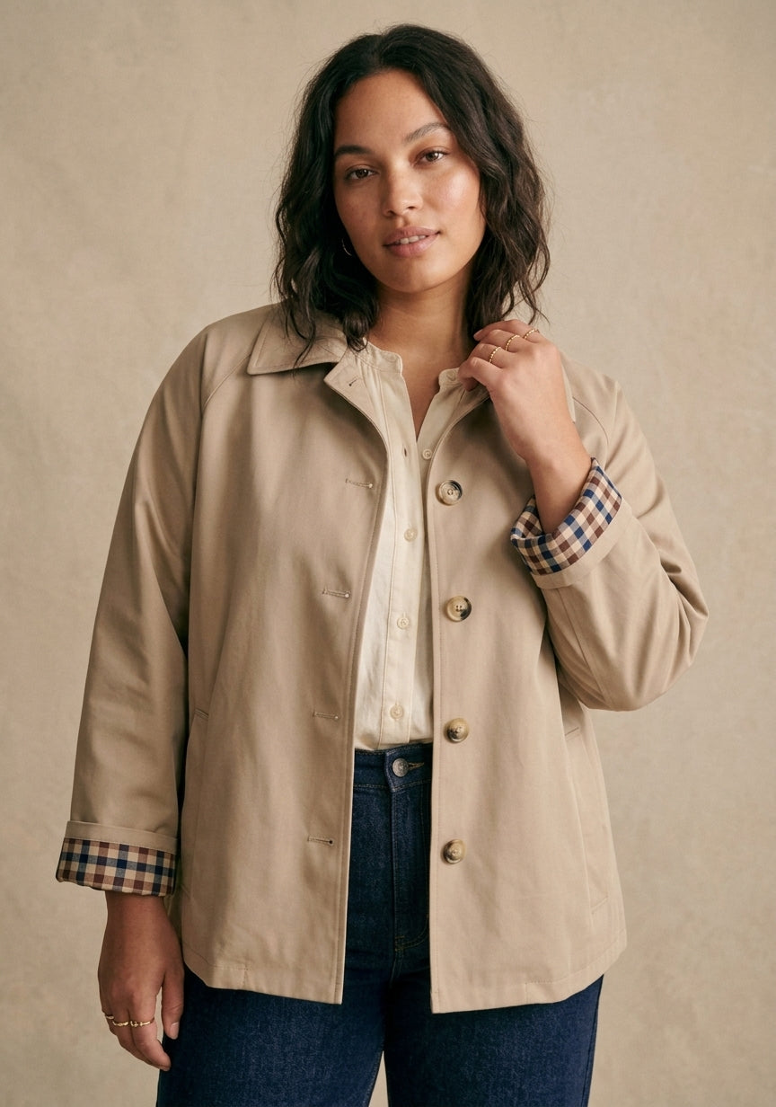 Curve - Veste ample col chemise doublure à carreaux - Olivia